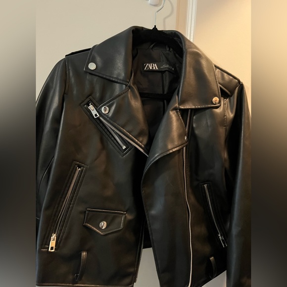 Zara Faux Leather Biker Jacket Size Large - Picture 3 of 6